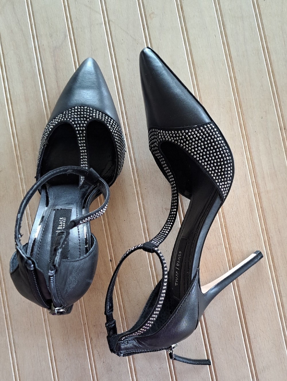 White House Black Market Rhinestone T-Strap Pointed Toe Stiletto Heels